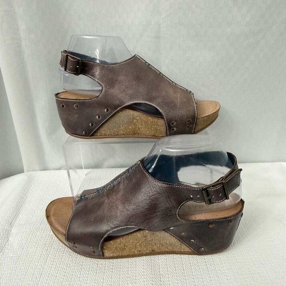 Roan by Bed Stu Fortnite Wedge Sandals Womens Size 9 Studded Brown Leather - Picture 10 of 12
